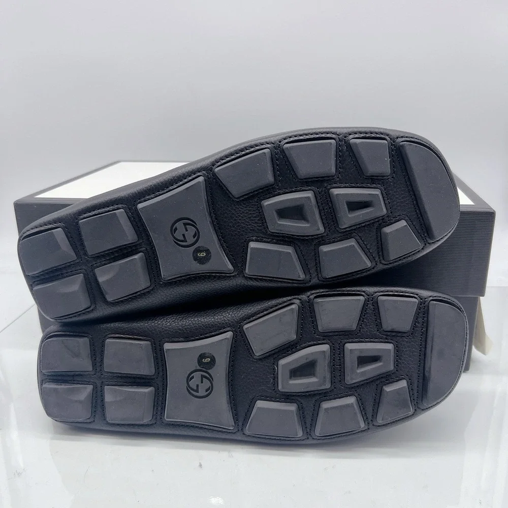 Gucci Hebron Horsebit Mens Driver Loafer Shoes Black Leather UK 9 US 9.5